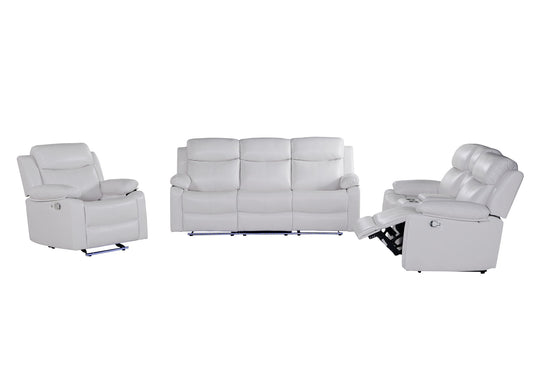 U6026 - 3 Piece Living Room Set (Reclining Sofa, Console Reclining Loveseat With Speaker, Glider Recliner With LED) - White