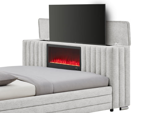 Elias - 5 Piece Queen Bedroom Set TV Footboard - Light Gray / Natural / White