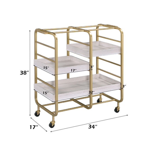 Vorrik - Serving Cart - Gold & White Washed