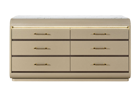 Genesis - 5 Piece Full Bedroom Set (Bed, Dresser & Mirror, Nightstand, Chest) - Gold