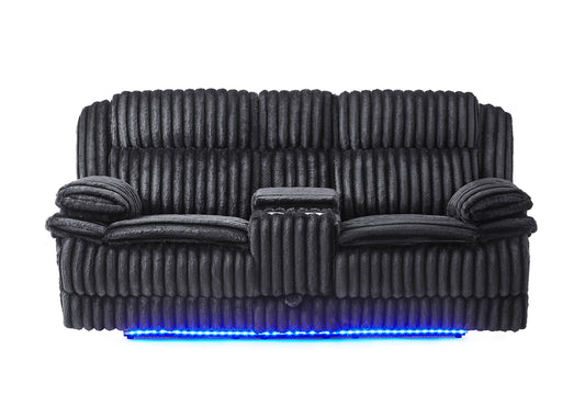 U8686 - Power Reclining Sofa With LED & Power Console Reclining Loveseat With LED & Power Recliner - Black