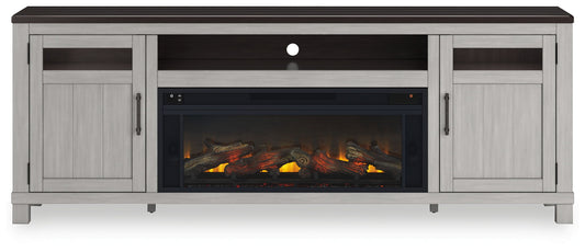 Darborn - 88" TV Stand With Electric Infrared Fireplace Insert - Gray / Brown