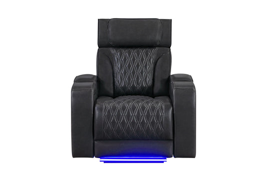 U8611 - Power Reclining Sofa With Power Headrest And LED / Power Console Reclining Loveseat With Power Headrest, LED And Speaker / Power Recliner With Power Headrest And LED - Charcoal