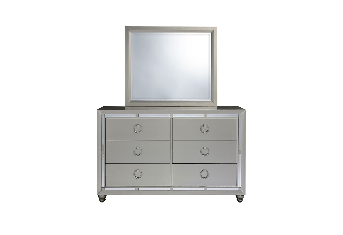 Riley - 5 Piece Queen Bedroom Set (Bed, Dresser, Mirror, 2 Nightstands) - Silver