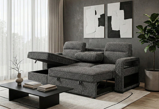U2601 - Reversible Sofa Bed With Drop Down Table And Speaker - Dark Gray