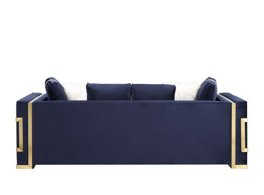 Virrux - Sofa With 6 Pillows - Blue Velvet & Gold