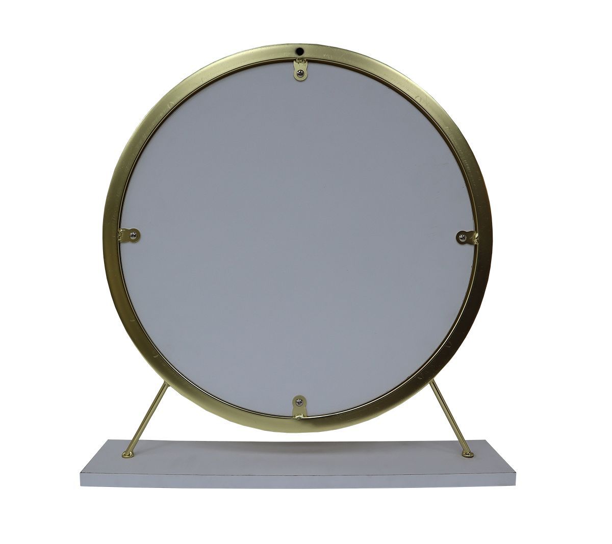 Adao - Vanity Mirror & Stool - Faux Fur, Mirror, White & Brass