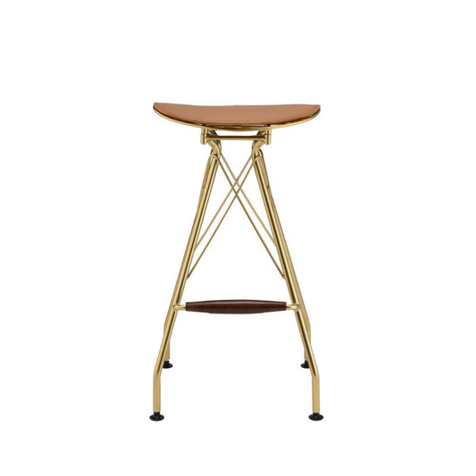 Dragea - Bar Stool (Set of 2) - Whiskey Synthetic Leather & Gold