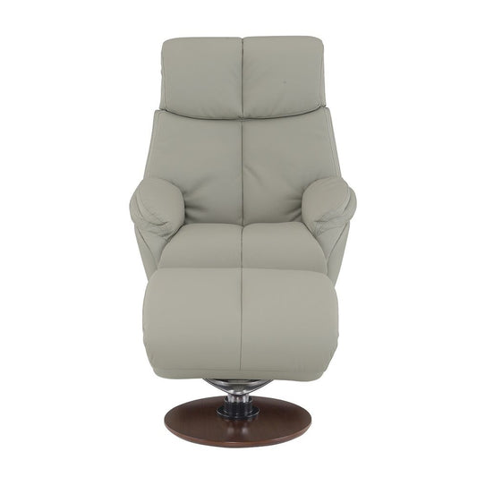 Kandoro - Motion Accent Chair With Swivel & Ottoman - Gray Leather & Brown Base