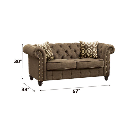 Aurelia - Loveseat With 2 Pillows - Brown Linen
