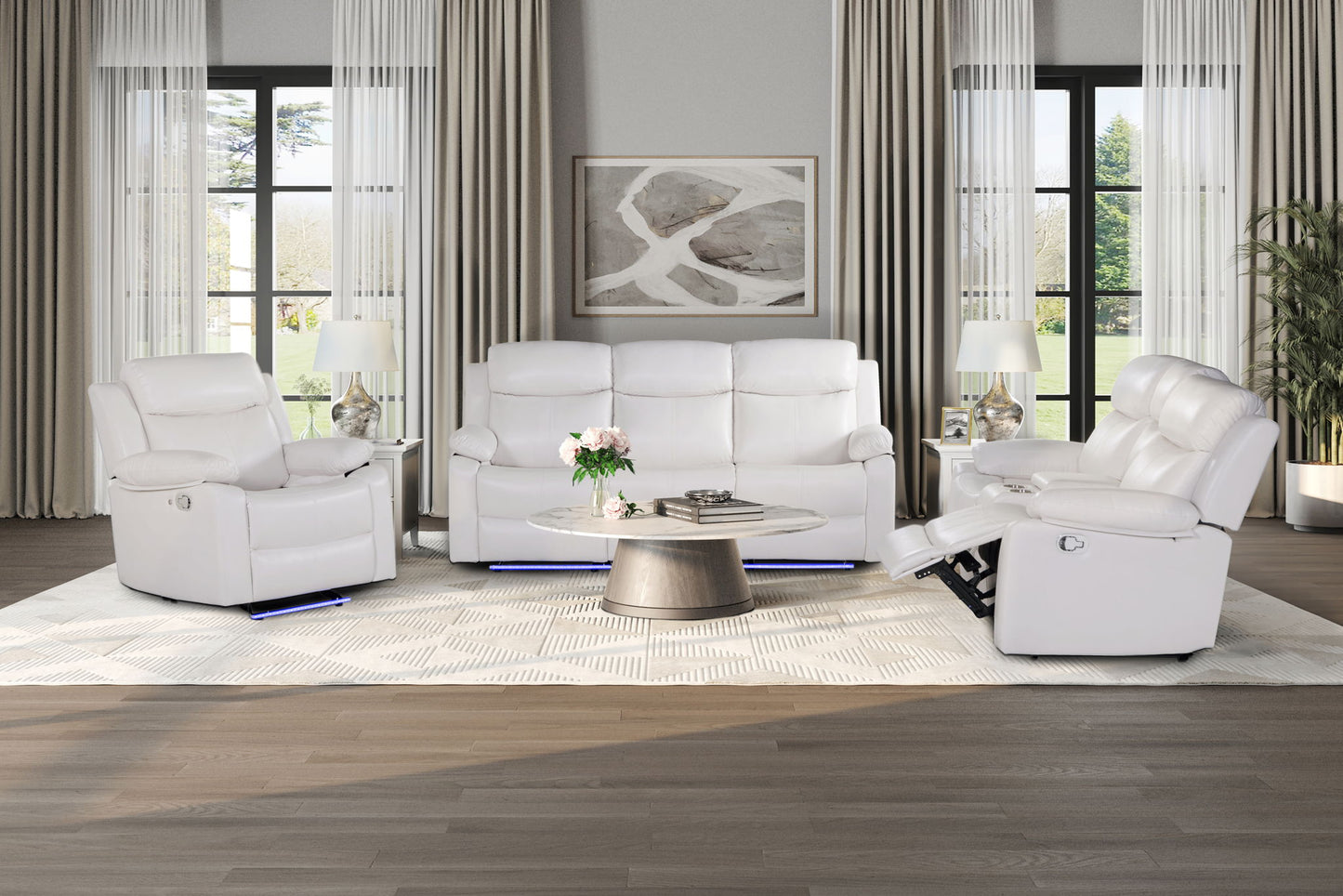 U6026 - Reclining Sofa With LED - White