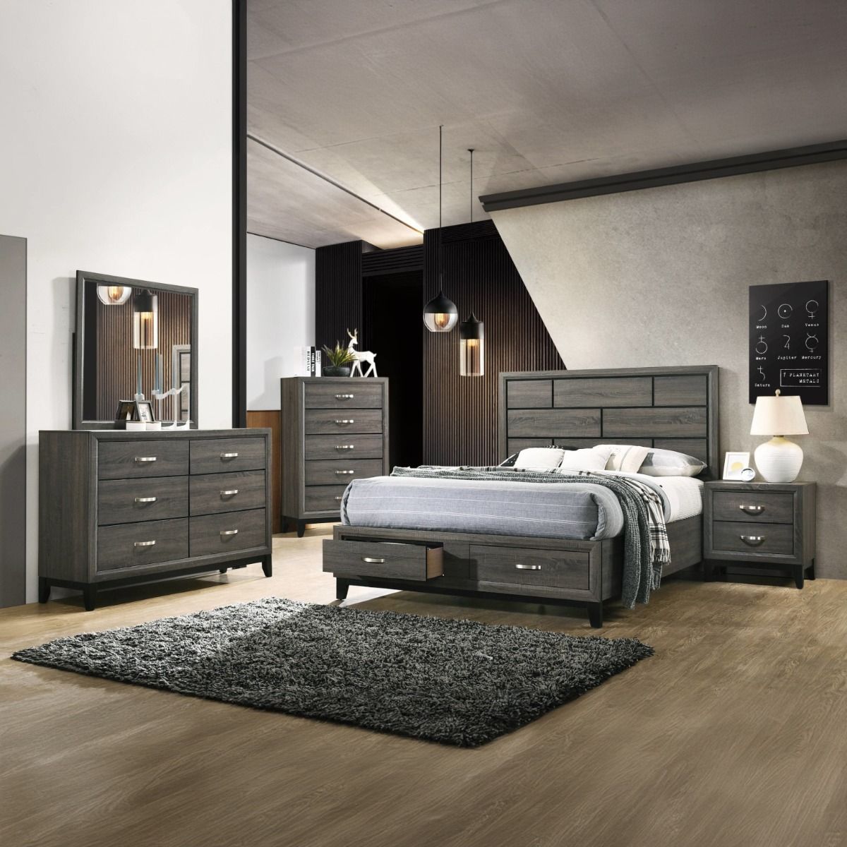 Valdemar - Eastern King Bed With Storage - Weathered Gray