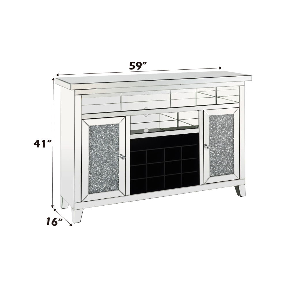 Noralie - 41" Wine Cabinet With LED - Mirrored & Faux Diamonds
