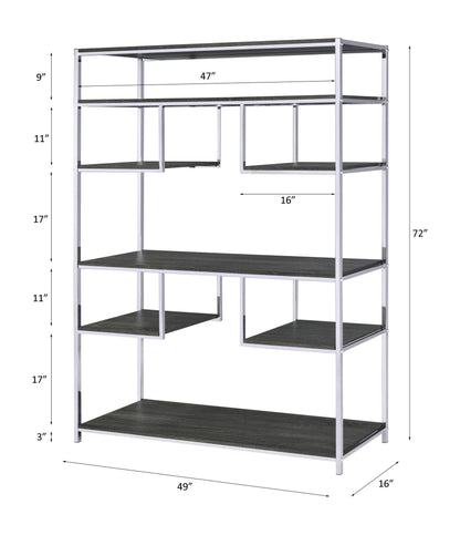 Vonara - Bookshelf - Rustic Gray Oak & Chrome