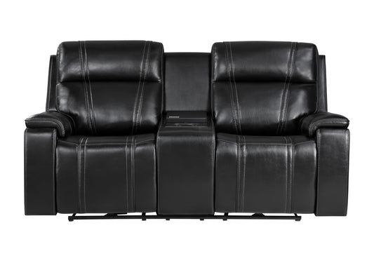 U8881 / U8880 - Leather Power Reclining Sofa / Power Console Reclining Loveseat / Power Recliner - Black