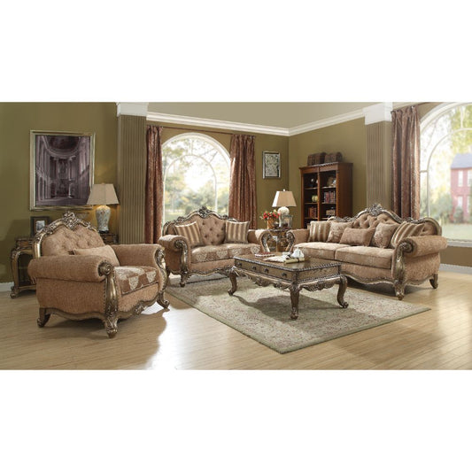 Ragenardus - Loveseat With 2 Pillows - Fabric & Vintage Oak