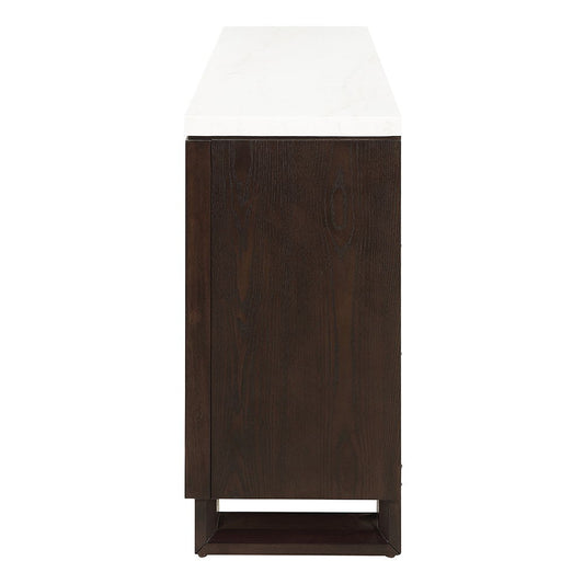 Edwyn - Server With Fireplace - Natural Marble Top & Espresso