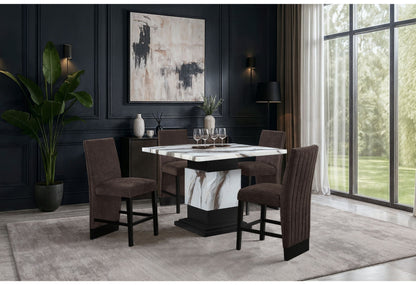 D12BT - 5 Piece Dining Room Set (Bar Table And 4 Bar Stools) - Black / Brown / White