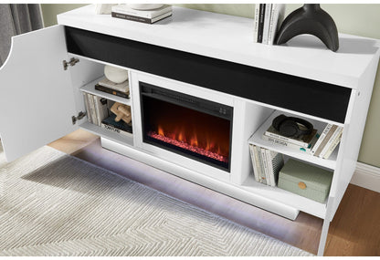 Aileen - 66" Entertainment Unit With LED, Speakers, Crystal Inserts And Pop Up Center Doors - White