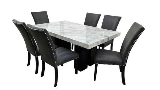 D02 - 7 Piece Dining Room Set (Dining Table And 6 Dining Chairs) - Black