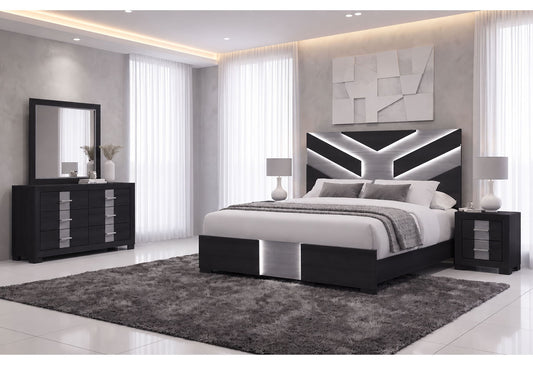 Optimus - 4 Piece Bedroom Set (King Bed, Dresser, Mirror, Nightstand) - Black