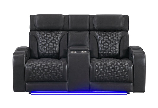 U8611 - Power Reclining Sofa With Power Headrest And LED / Power Console Reclining Loveseat With Power Headrest, LED And Speaker - Charcoal