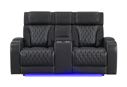 U8611 - Power Console Reclining Loveseat With Power Headrest, LED And Speaker - Charcoal