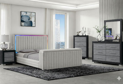 Elias - 5 Piece King Bedroom Set TV Footboard - Black / Dark Gray