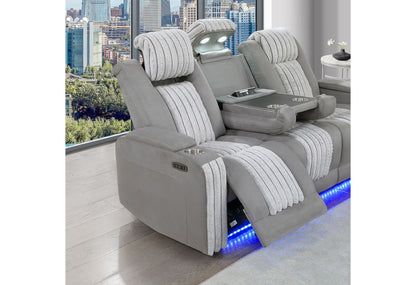 U8000 - 3 Piece Living Room Set (Power Console Reclining Loveseat With Power Headrest LED & Bluetooth Speaker, Power Reclining Sofa With Power Headrest DDT, Table Reading Light & LED/ Power Recliner With Power Headrest LED) - Gray
