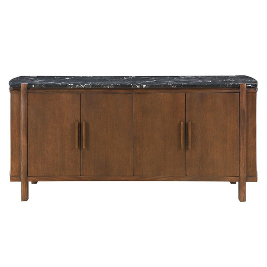 Estella - Server With Marble Top - Black Natural Marble Top & Walnut