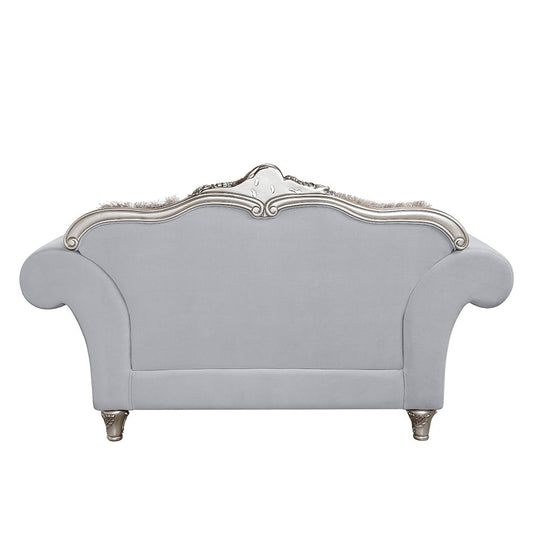 Pelumi - Loveseat With 5 Pillows - Light Gray Linen & Platinum