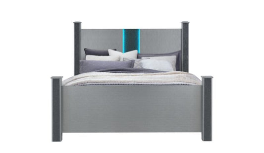 Logan - 4 Piece Full Bedroom Set (Full Bed With LED And Speakers, Dresser, Mirror And Nightstand) - Silver