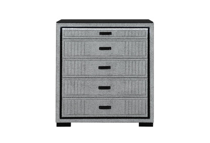 Isabella - 5 Piece Queen Bedroom Set (Queen Bed With LED, TV Lift, Bluetooth Speaker And Firpeplace Crystal) - Gray