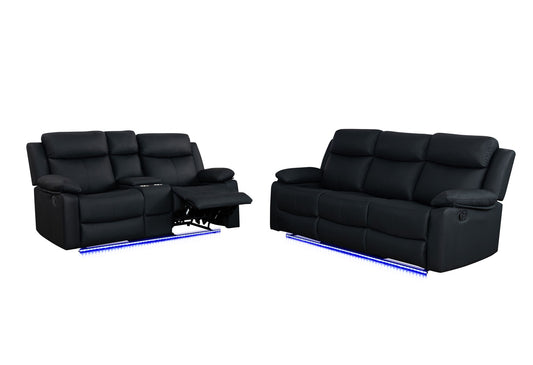 U6026 - 3 Piece Living Room Set (72A Reclining Sofa, Console Reclining Loveseat With LED And Speaker, Glider Recliner) - Black