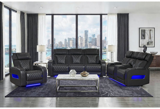 U8611 - Power Reclining Sofa With Power Headrest And LED / Power Console Reclining Loveseat With Power Headrest, LED And Speaker / Power Recliner With Power Headrest And LED - Charcoal