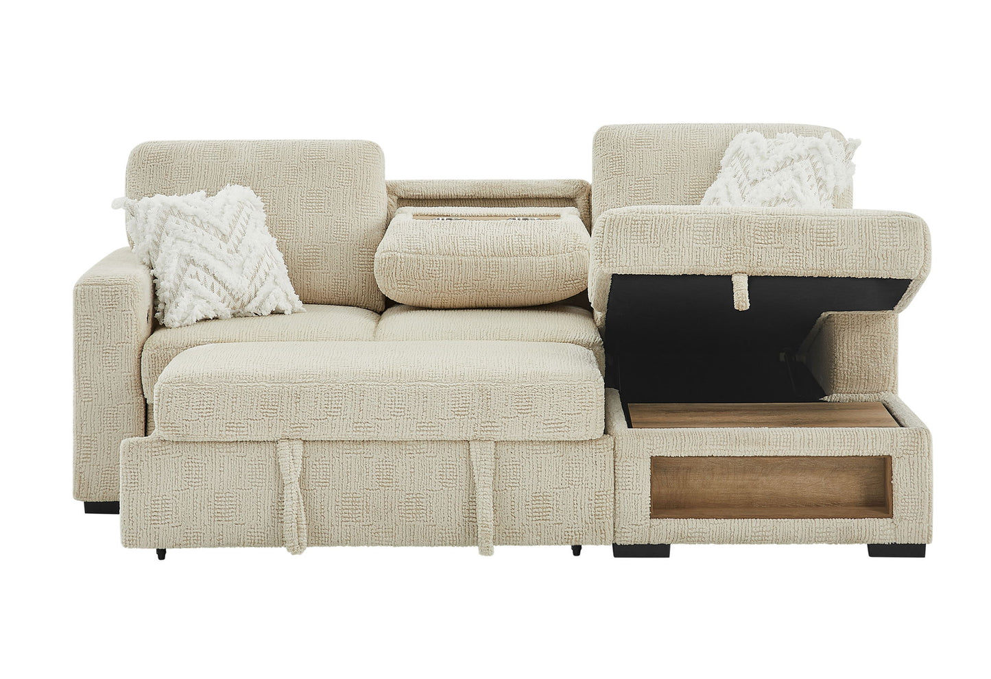 U0222 - Pull Out Sofa Bed With Speaker And 2 Pillows - Cream