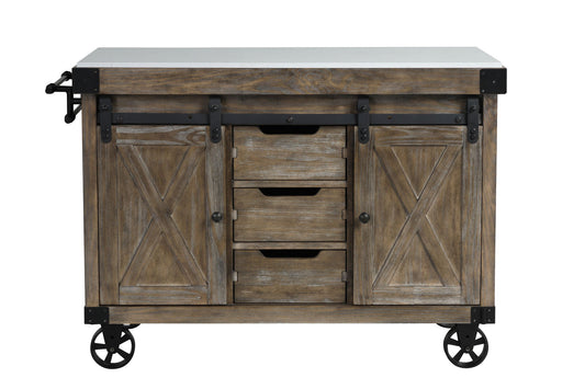 Alforvott - Kitchen Island - Marble Top & Weathered Gray