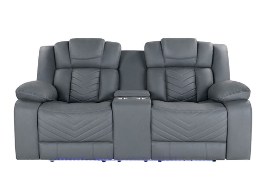 U7069 - Power Reclining Sofa/Power Console Reclining Loveseat With LED +Immersive Sound/Power Recliner - Gray