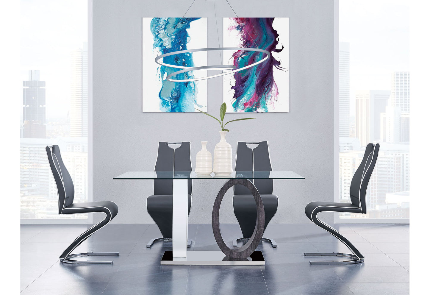 D1628 - 5 Piece Dining Room Set (D1628 Dining Table And 4 D4127 Dining Chairs) - Silver