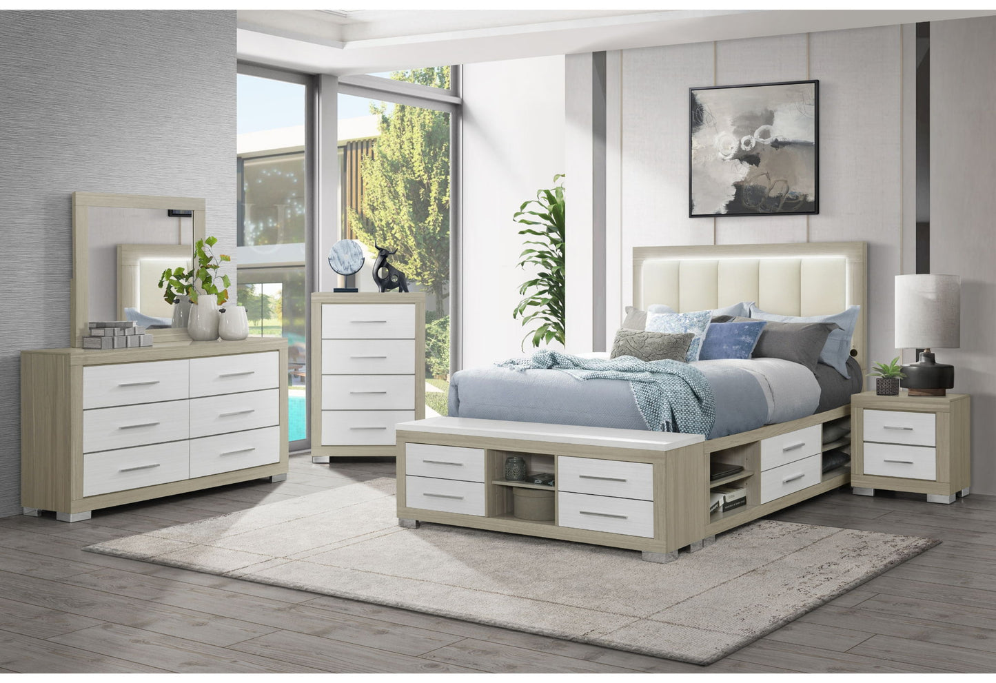 Emma - 5 Piece Queen Bedroom Set - Natural / White