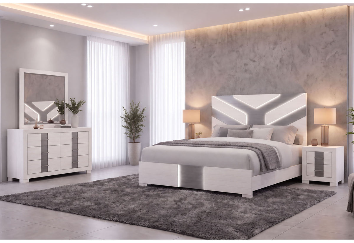Optimus - King Bed With LED - White