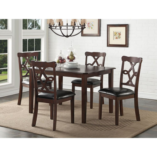 Ingeborg - 5 Piece Dining Set - Black Synthetic Leather & Espresso
