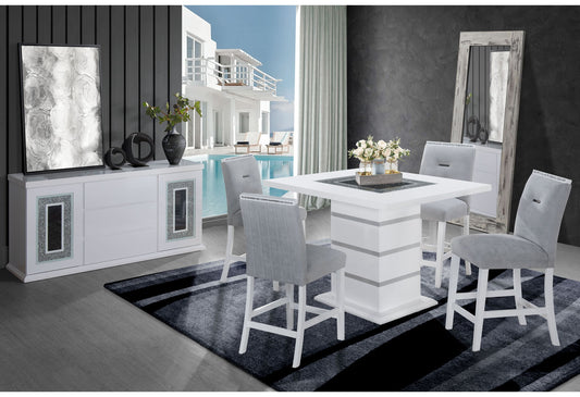 Monaco - 9 Piece Dining Room Set (Dining Table And 8 Dinning Chairs) - Gray / White