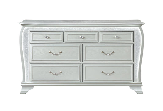 Aria - 5 Piece Queen Bedroom Set (Bed, Dresser & Mirror, Nightstand, Chest) - Silver