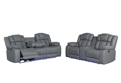 U7068 - 3 Piece Living Room Set (10 Power Reclining Sofa / Power Console Reclining Loveseat / Power Recliner With LED) - Gray