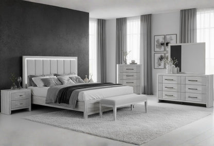 Elsie - King Bed With LED - Light Gray