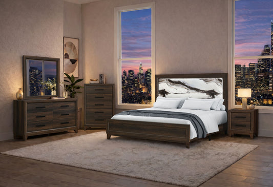 Harmony - 5 Piece King Bedroom Set (Bed, Dresser & Mirror, Nightstand, Chest) - Dark Brown