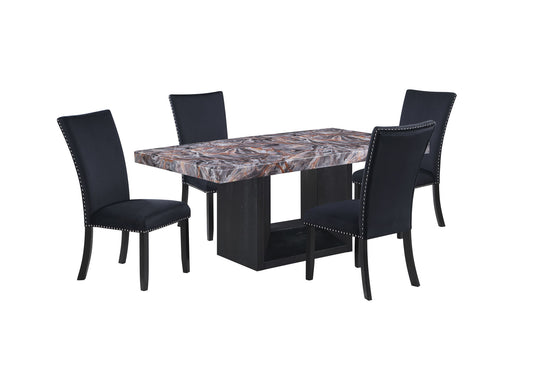D02 - 5 Piece Dining Room Set (Dining Table, 4 Chairs) - Lava / Black
