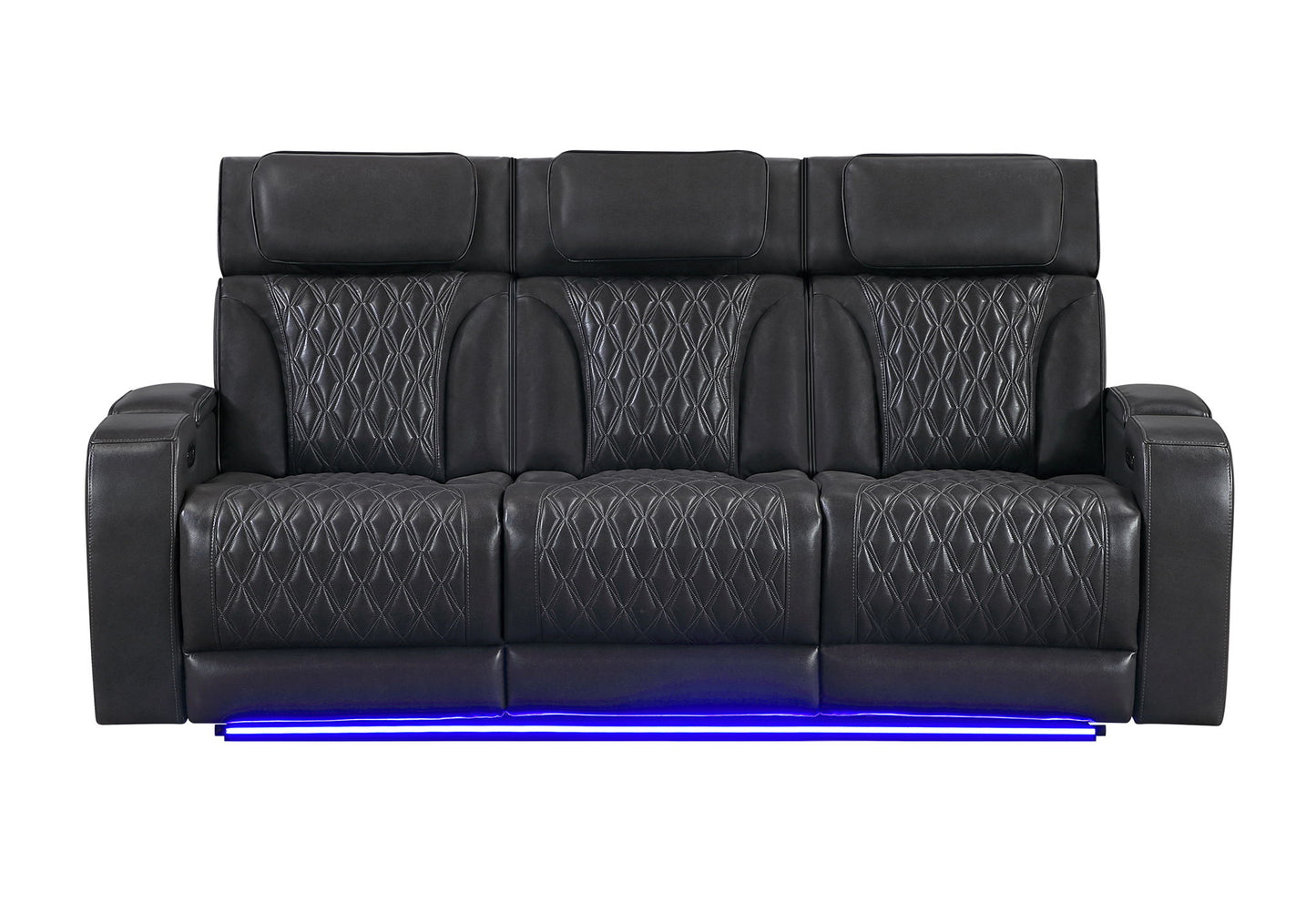 U8611 - Power Reclining Sofa With Power Headrest And LED / Power Console Reclining Loveseat With Power Headrest, LED And Speaker - Charcoal