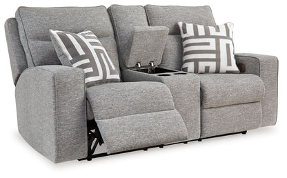 Biscoe - Power Reclining Loveseat With Console /Adj Headrest - Pewter